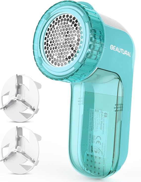 BEAUTURAL Fabric Shaver and Lint Remover, Sweater Defuzzer with 2-Speeds, 2 Replaceable Stainless Steel Blades, Battery Operated, Remove Clothes Fuzz, Lint Balls, Pills, Bobbles Gray