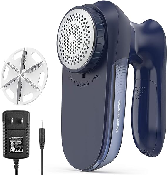 BEAUTURAL Fabric Shaver and Lint Remover, Sweater Defuzzer with 2-Speeds, 2 Replaceable Stainless Steel Blades, Battery Operated, Remove Clothes Fuzz, Lint Balls, Pills, Bobbles Gray