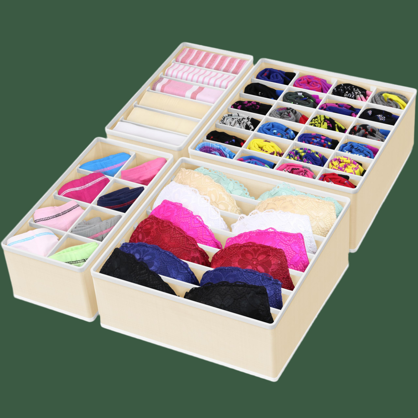 Simple Houseware 4-Pack Drawer Organizer Set - Closet Dividers for Underwear, Socks, Bras, Scarves, Ties - Foldable Non-Woven Storage Boxes, Black
