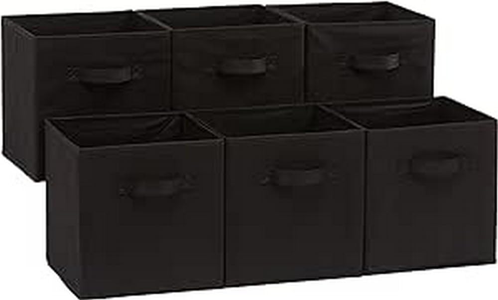 Amazon Basics Cube Organizer Storage Bins Handles, Collapsible Fabric, Pack of 6, 13"x13"x13", Gray