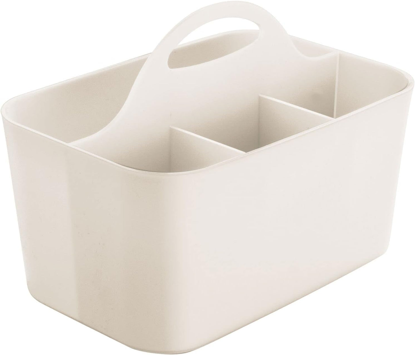 mDesign Small Plastic Shower/Bath Storage Organizer Caddy Tote with Handle for Dorm, Shelf, Cabinet - Hold Soap, Shampoo, Conditioner, Combs, Brushes, Lumiere Collection, Cream/Beige