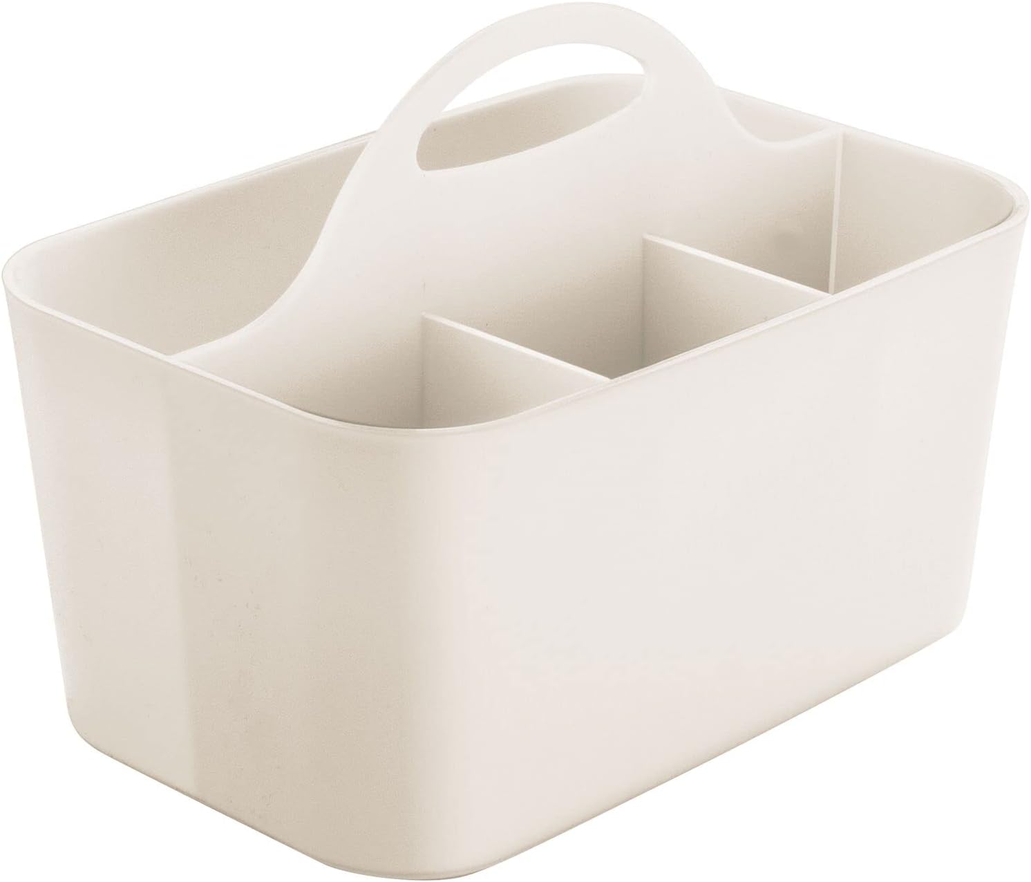 mDesign Small Plastic Shower/Bath Storage Organizer Caddy Tote with Handle for Dorm, Shelf, Cabinet - Hold Soap, Shampoo, Conditioner, Combs, Brushes, Lumiere Collection, Cream/Beige