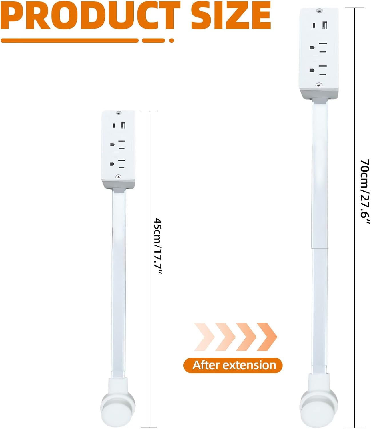 Electrical Outlet Extender Features USB-A, USB-C, and 2 AC Electrical Outlet Extender Stick for Hard to Reach Spaces Extends 22"-34", Rotates 180°. Use Behind Couches, Nightstands, Desks, and More
