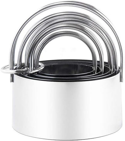 Stainless Steel Biscuit Cutters Set for Baking (5 Pieces/Set), Round Cookies Cutter with Handle, Baking Dough Tools for Home and Professional Use