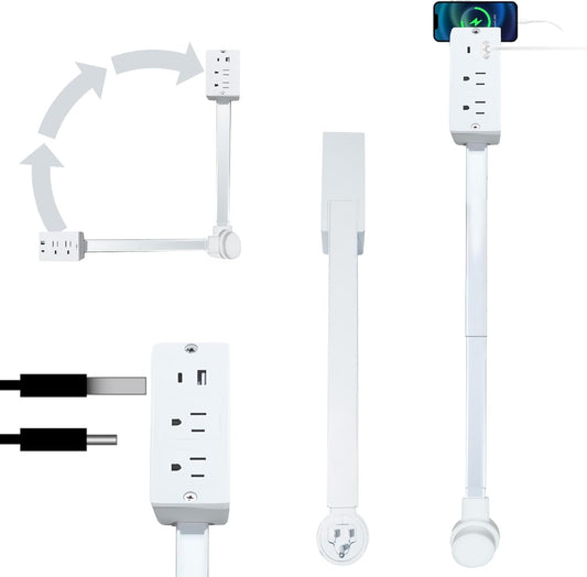 Electrical Outlet Extender Features USB-A, USB-C, and 2 AC Electrical Outlet Extender Stick for Hard to Reach Spaces Extends 22"-34", Rotates 180°. Use Behind Couches, Nightstands, Desks, and More