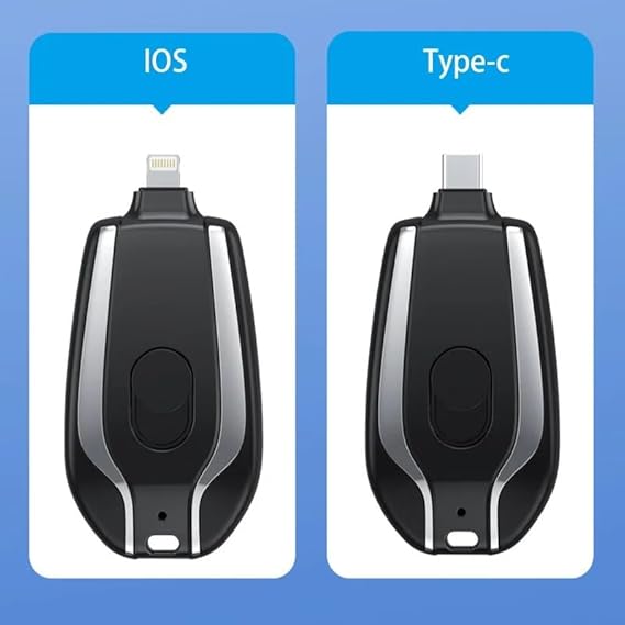 Emergency Keychain Charger, Portable Power Bank for iPhone, iOS Lightning Connection, Black and Pink (Black)