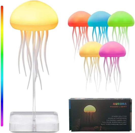 Jellyfish Lamp Sound Activated Jelly Fish Light Lamp with Dancing Legs and Changing Colors Rechargeable Lava Lamp 12 LED Multicolor Bulbs Decorations for Home Office Decor Great Gifts for Kids