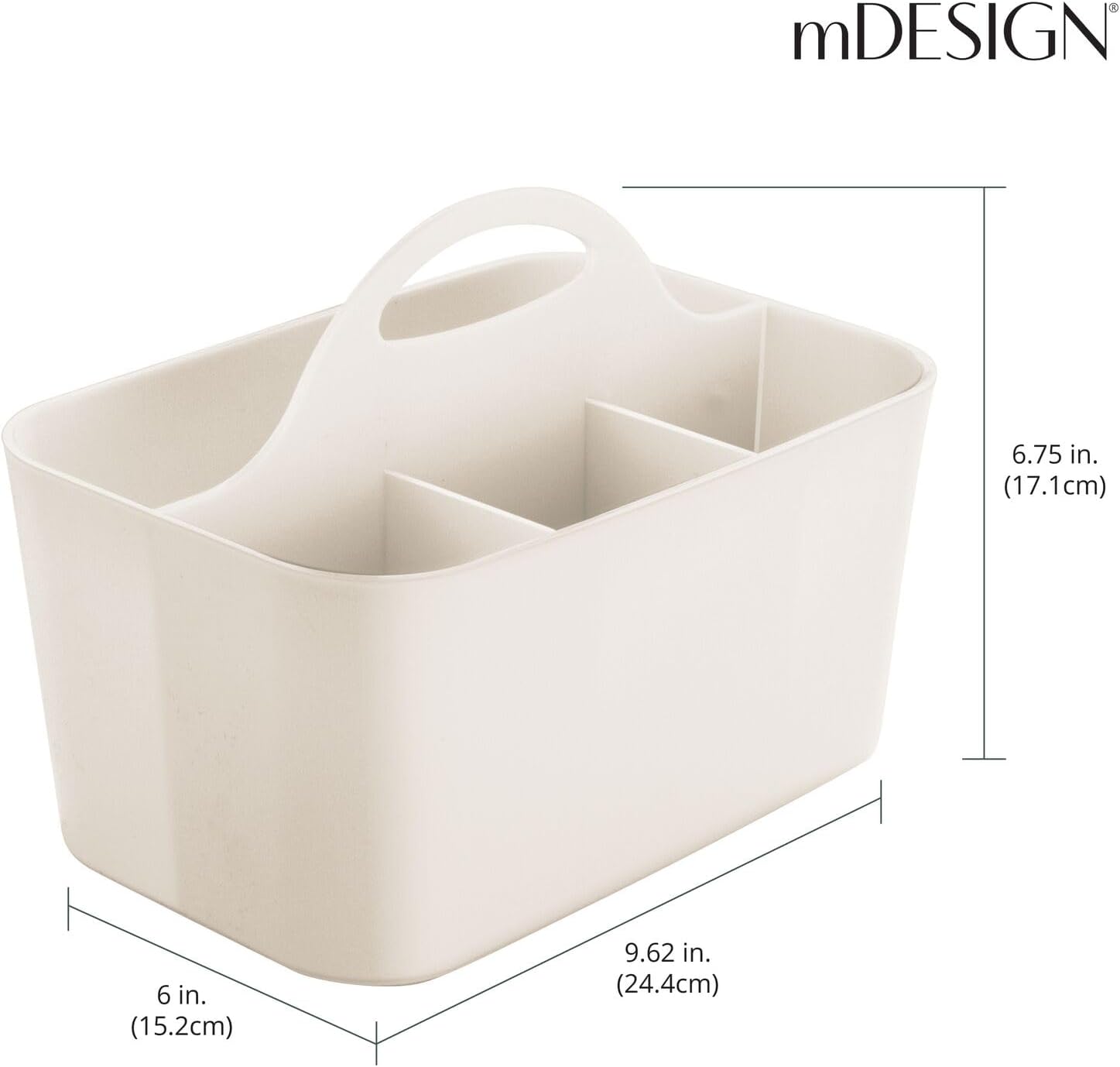 mDesign Small Plastic Shower/Bath Storage Organizer Caddy Tote with Handle for Dorm, Shelf, Cabinet - Hold Soap, Shampoo, Conditioner, Combs, Brushes, Lumiere Collection, Cream/Beige