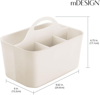 mDesign Small Plastic Shower/Bath Storage Organizer Caddy Tote with Handle for Dorm, Shelf, Cabinet - Hold Soap, Shampoo, Conditioner, Combs, Brushes, Lumiere Collection, Cream/Beige