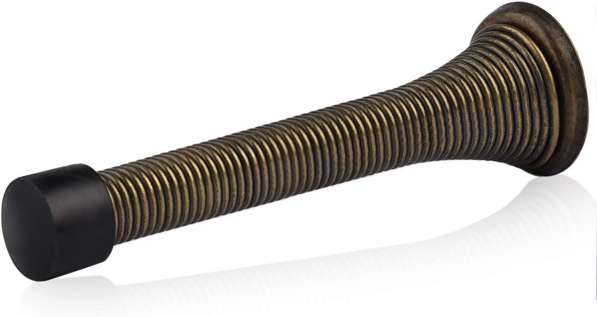 HOMOTEK 12 Pack Black Spring Door Stops,3-1/8" Heavy Duty - Flexible Door Stopper with Low Mounted Black Rubber Bumper Tips