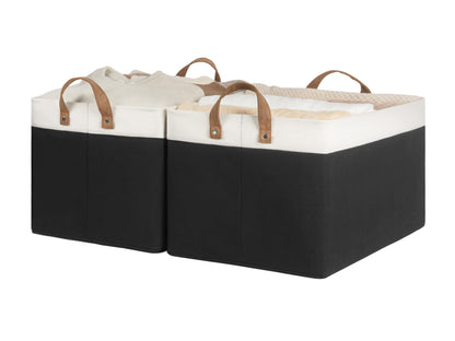 StorageWorks Storage Bins, Shelves Baskets for Organizing, 45L Extra Large Fabric Closet Organizers with Handles, Metal Frame, Brown and White, 2-Pack
