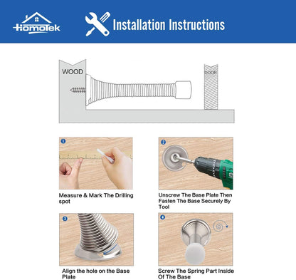 HOMOTEK 12 Pack Black Spring Door Stops,3-1/8" Heavy Duty - Flexible Door Stopper with Low Mounted Black Rubber Bumper Tips