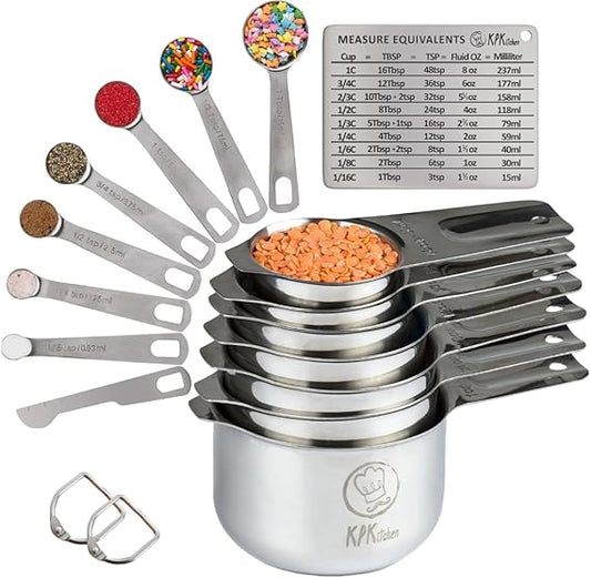 Stainless Steel Measuring Cups & Spoons+Conversion Chart& Leveler