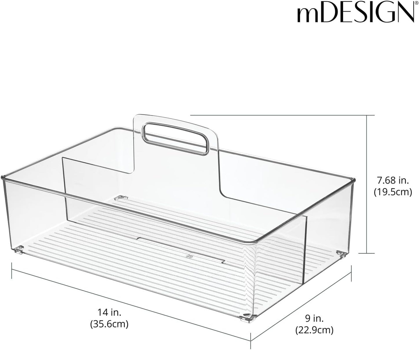 mDesign Ligne Collection - Organizador de almacenamiento portátil dividido de plástico grande con asa para cocina, despensa, encimera, armario, colección Ligne, paquete de 2 unidades, transparente