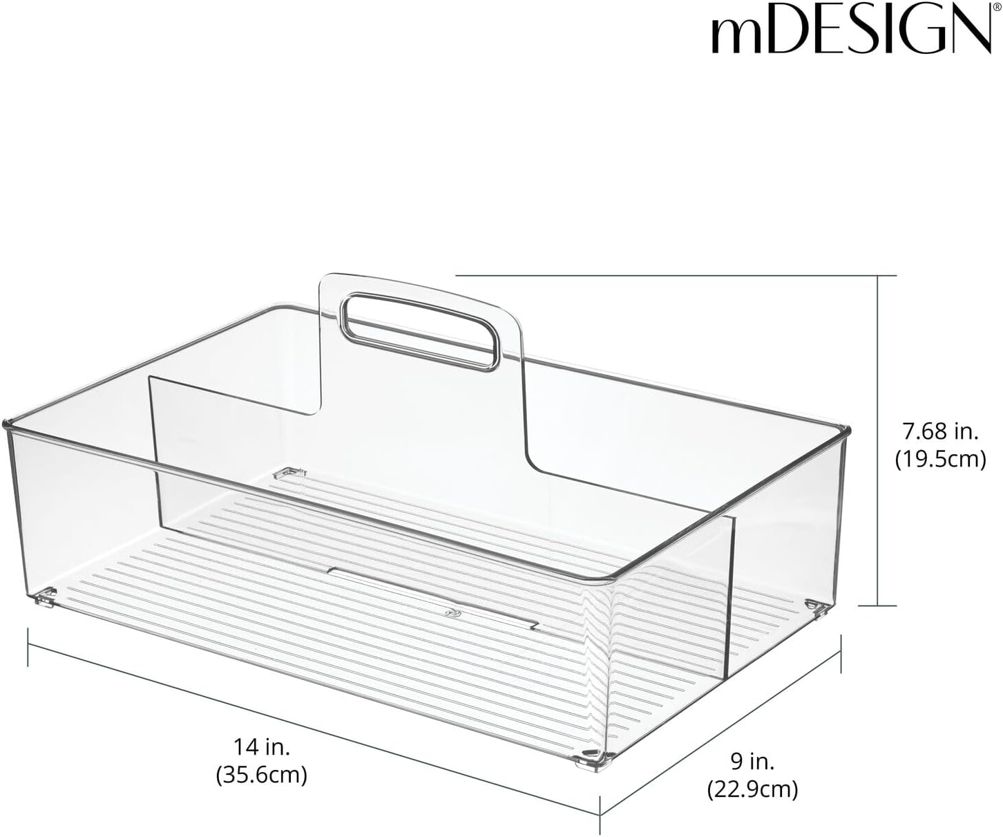mDesign Ligne Collection - Organizador de almacenamiento portátil dividido de plástico grande con asa para cocina, despensa, encimera, armario, colección Ligne, paquete de 2 unidades, transparente