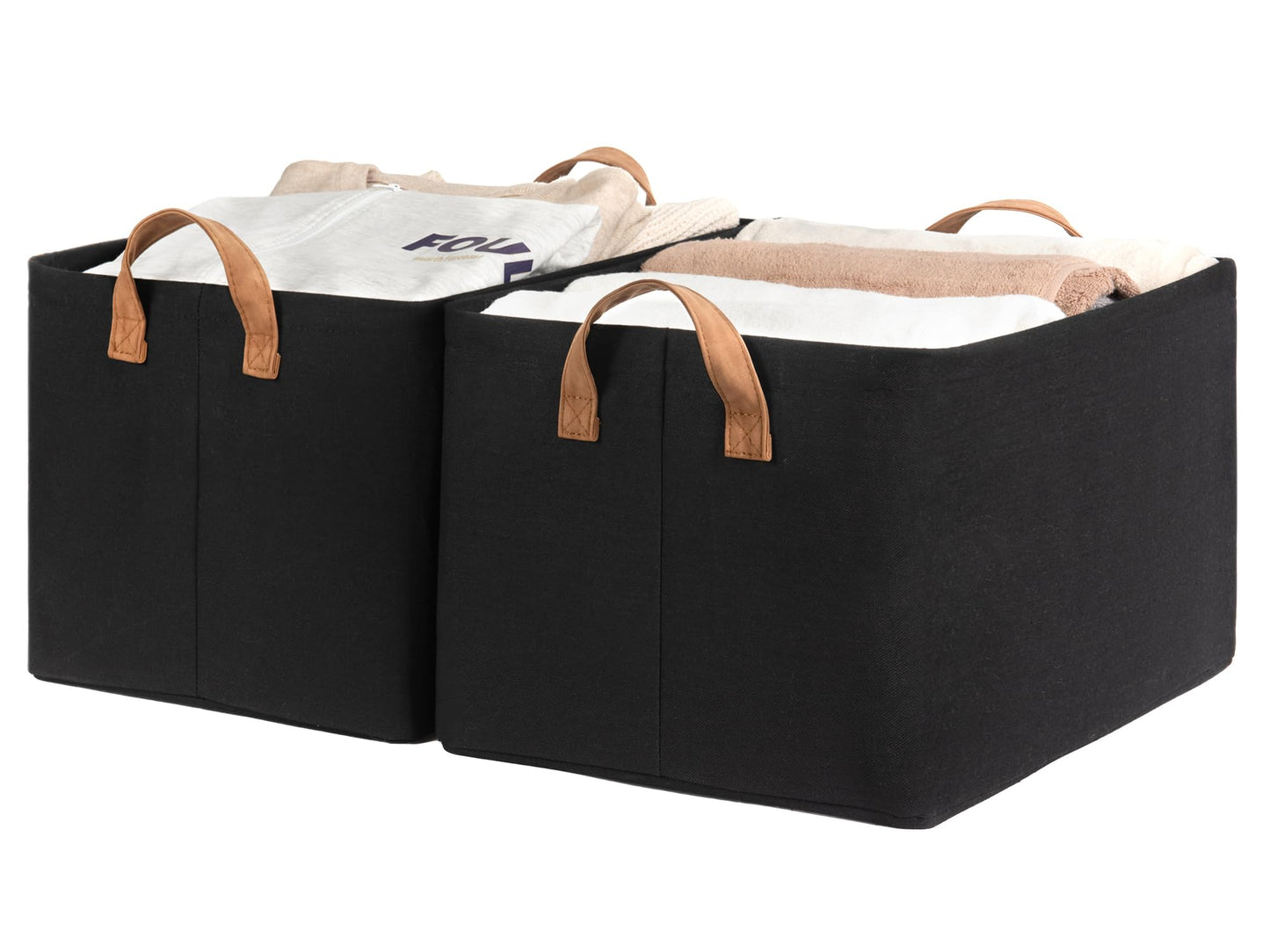 StorageWorks Storage Bins, Shelves Baskets for Organizing, 45L Extra Large Fabric Closet Organizers with Handles, Metal Frame, Brown and White, 2-Pack