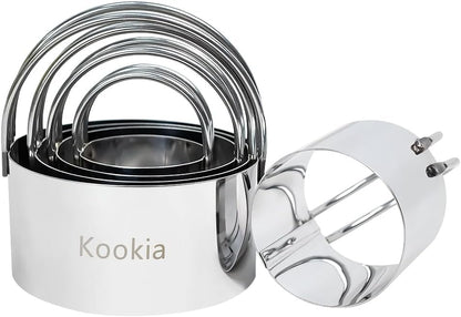 Stainless Steel Biscuit Cutters Set for Baking (5 Pieces/Set), Round Cookies Cutter with Handle, Baking Dough Tools for Home and Professional Use