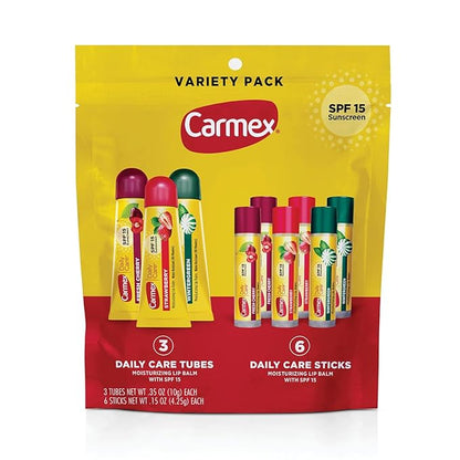 Carmex Daily Care Moisturizing Lip Balm SPF 15 – Variety Pack (9 Count)