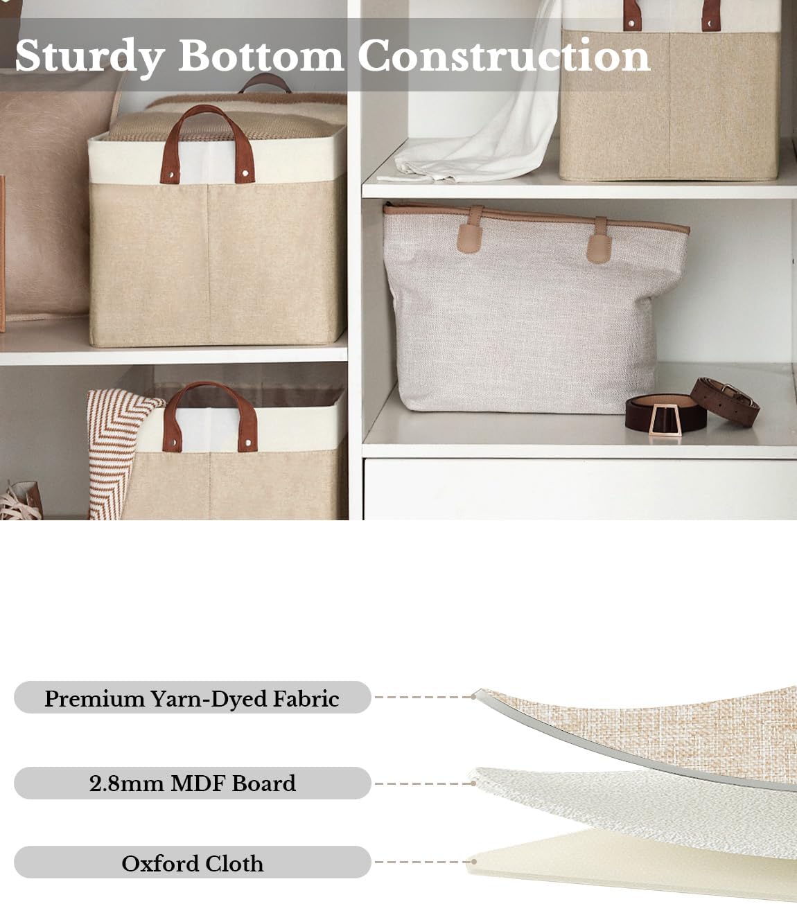 StorageWorks Storage Bins, Shelves Baskets for Organizing, 45L Extra Large Fabric Closet Organizers with Handles, Metal Frame, Brown and White, 2-Pack