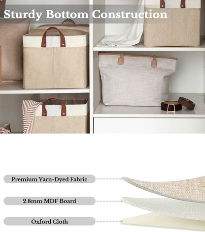 StorageWorks Storage Bins, Shelves Baskets for Organizing, 45L Extra Large Fabric Closet Organizers with Handles, Metal Frame, Brown and White, 2-Pack