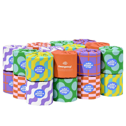 Who Gives A Crap 100% Bamboo Toilet Paper, 24 Rolls, 3 Ply, 330 Sheets, Long, Strong & Soft Toilet Tissue, Sustainable, Biodegradable, Renewable, Tree Free Bathroom Tissue Made with Bamboo Fibers