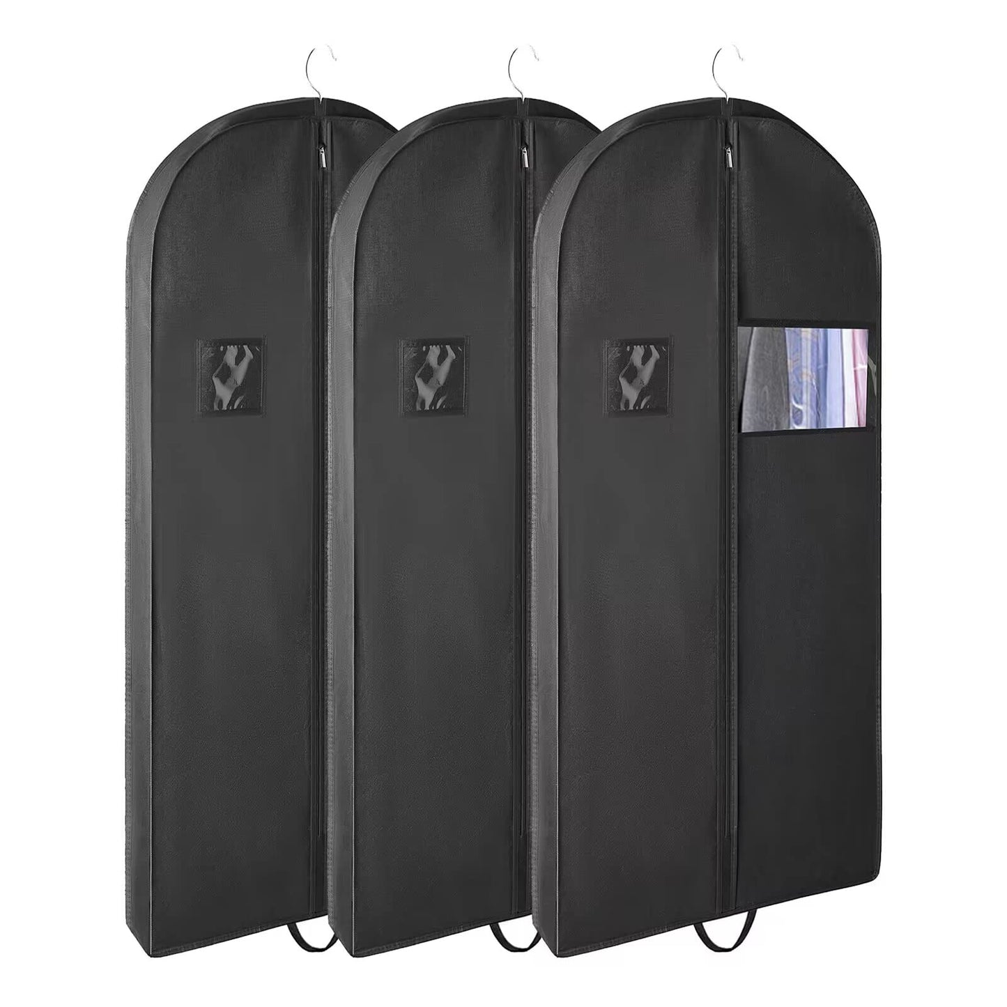 3 PCS 43"Garment Bags For Travel,Heavy Duty Garment Bag For Clothes Closet Storage,Gusseted Suit Bags For Men Travel,Hanging Travel Garment Bags For Clothes,Dress,Coats,Jackets,Shirts.Black Travel Bag
