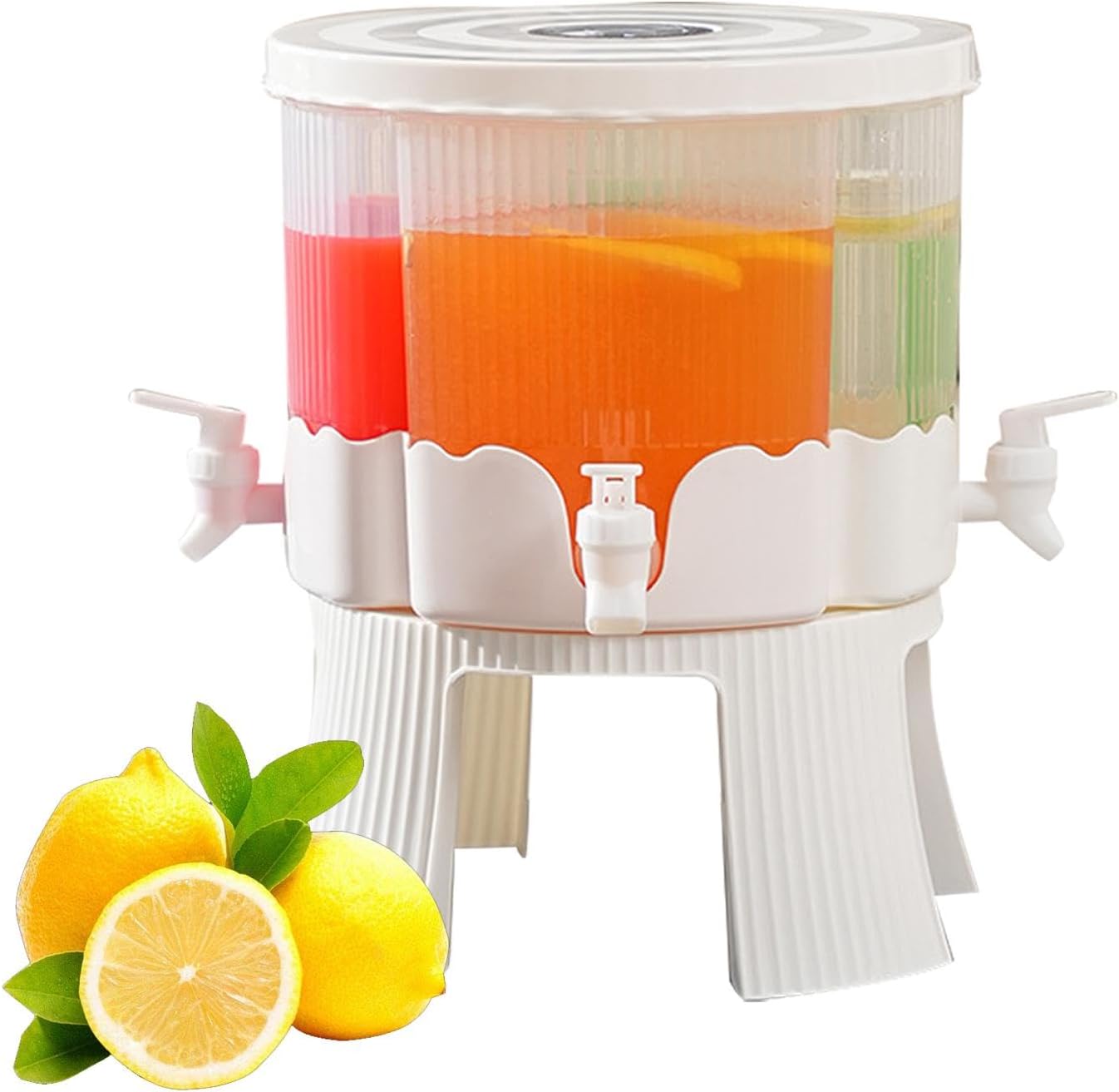 4 Grids Beverage Dispenser with Stand, 360° Rotatable Drink Dispenser for Parties, 1.5 Gallon Juice Container with Lid for Fridge, P-lastic Water Dispenser with Spigot for Juice, Lemonade, Iced Tea