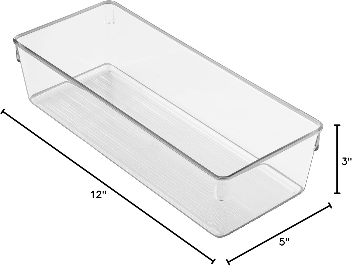 iDesign Linus Plastic Dresser and Vanity Organizer, Storage Bin for Bathroom, Bedroom, Office, Craft Room, Fridge, Freezer, Pantry, 12" x 5" x 3", Clear