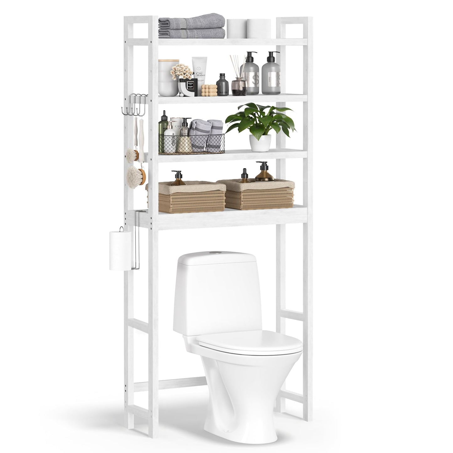 SONGMICS Over The Toilet Storage, 3-Tier Over Toilet Bathroom Organizer with Adjustable Shelf, Fit Most Toilets, Space-Saving, Easy Assembly, Cloud White UBTS01WT