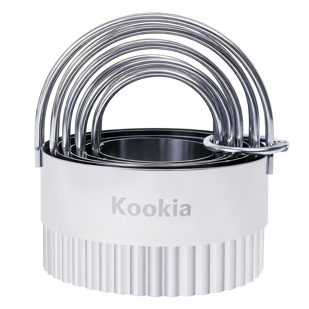 Stainless Steel Biscuit Cutters Set for Baking (5 Pieces/Set), Round Cookies Cutter with Handle, Baking Dough Tools for Home and Professional Use