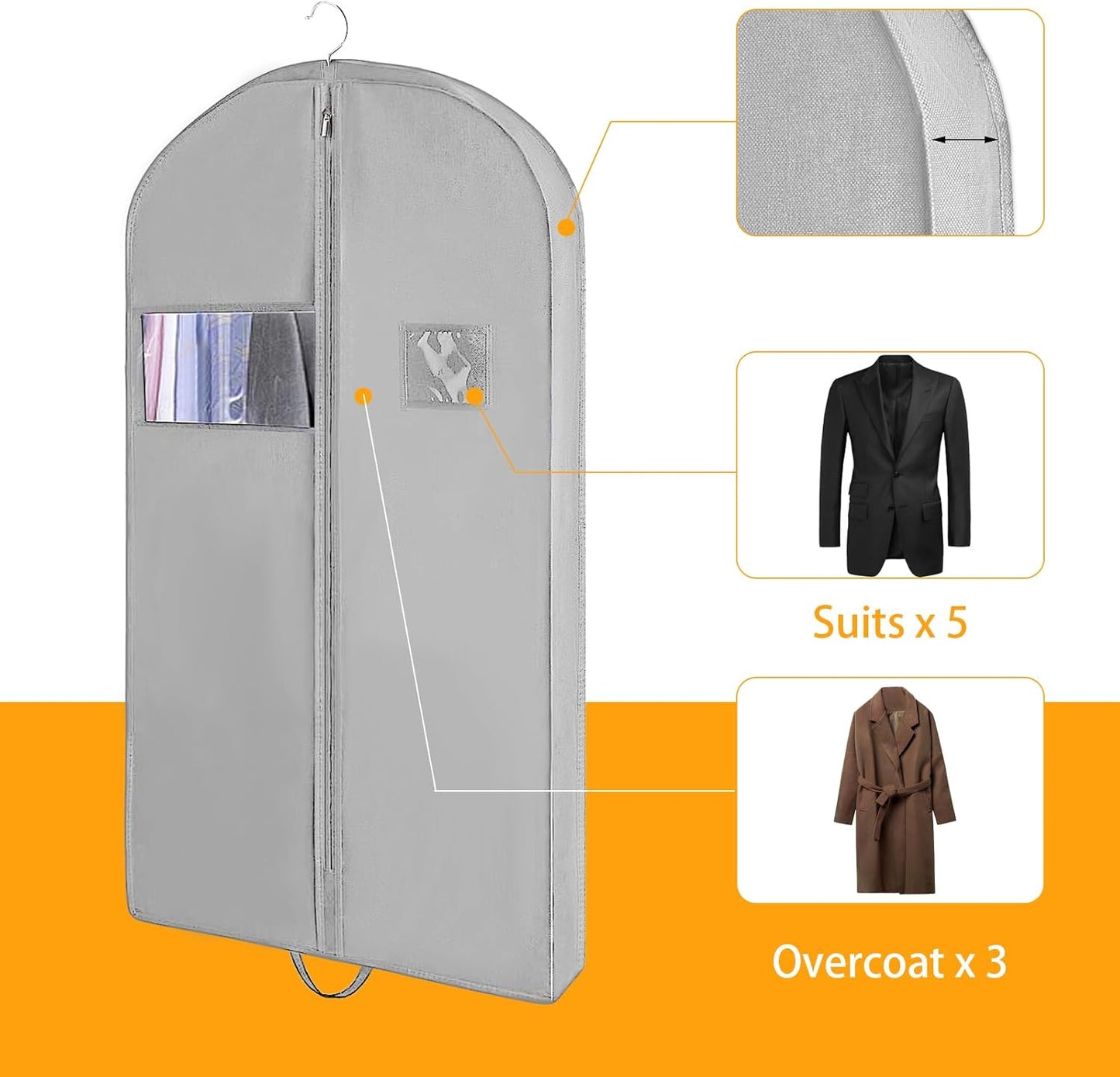 3 PCS 43"Garment Bags For Travel,Heavy Duty Garment Bag For Clothes Closet Storage,Gusseted Suit Bags For Men Travel,Hanging Travel Garment Bags For Clothes,Dress,Coats,Jackets,Shirts.Black Travel Bag