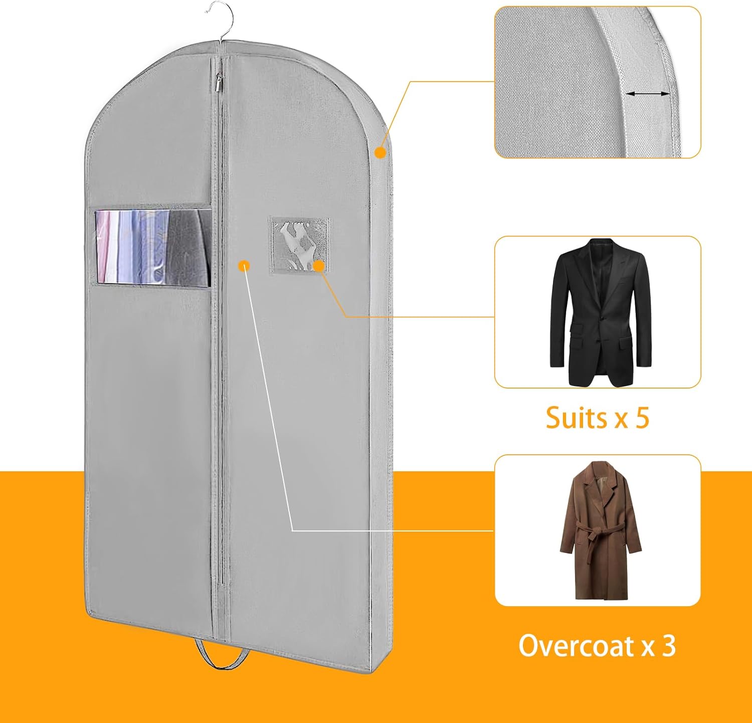 3 PCS 43"Garment Bags For Travel,Heavy Duty Garment Bag For Clothes Closet Storage,Gusseted Suit Bags For Men Travel,Hanging Travel Garment Bags For Clothes,Dress,Coats,Jackets,Shirts.Black Travel Bag