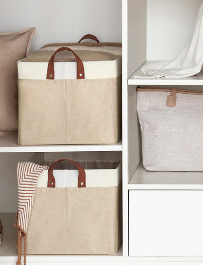 StorageWorks Storage Bins, Shelves Baskets for Organizing, 45L Extra Large Fabric Closet Organizers with Handles, Metal Frame, Brown and White, 2-Pack