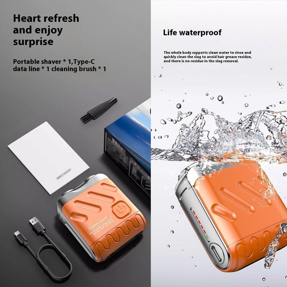 Skywortl Mini Shaver, Beard Shaver, Beard Shaver Mini and Portable Suitcase Design, Mini Portable Electric Shaver for Men Waterproof, Shaver Mini and Portable Double-Ring Magnetic Cutter (Black)