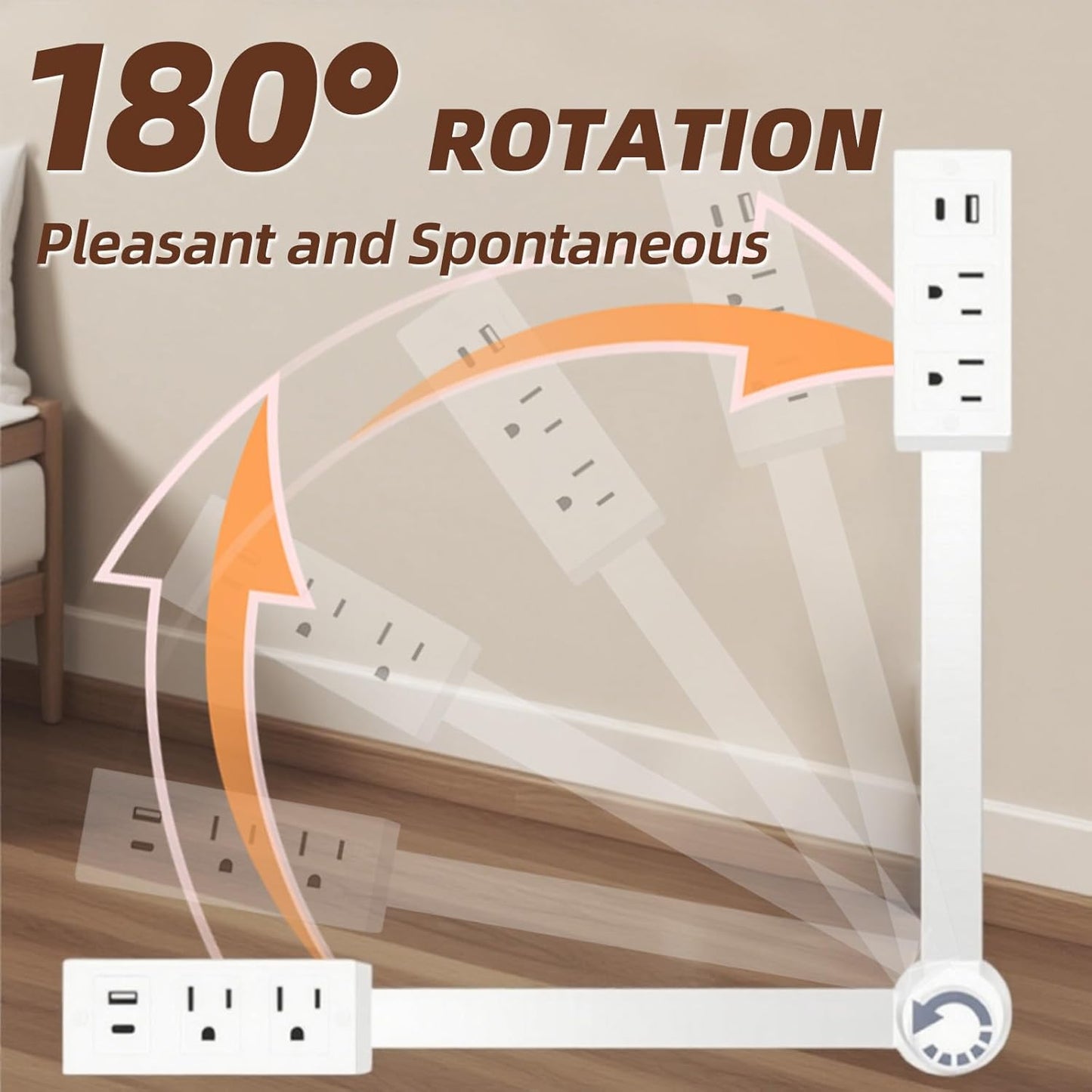 Electrical Outlet Extender Features USB-A, USB-C, and 2 AC Electrical Outlet Extender Stick for Hard to Reach Spaces Extends 22"-34", Rotates 180°. Use Behind Couches, Nightstands, Desks, and More