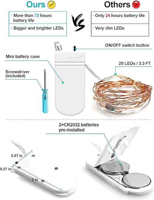 20 Pack Fairy String Lights Waterproof Copper Wire Firefly Starry Lights