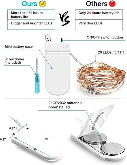 20 Pack Fairy String Lights Waterproof Copper Wire Firefly Starry Lights