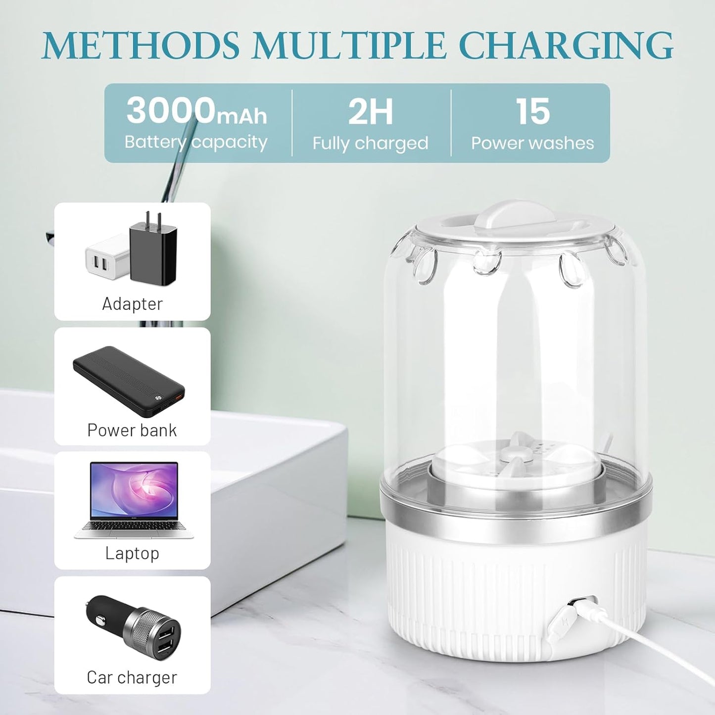 Underwear Washing Machine | Mini Portable Washing Machine with Rechargeable 3000mAh | Compact Deep Cleans Underwear, Baby Clothes | Ultra-Lightweight for Apartment, Dorm, RV, Travel & Hotel Use