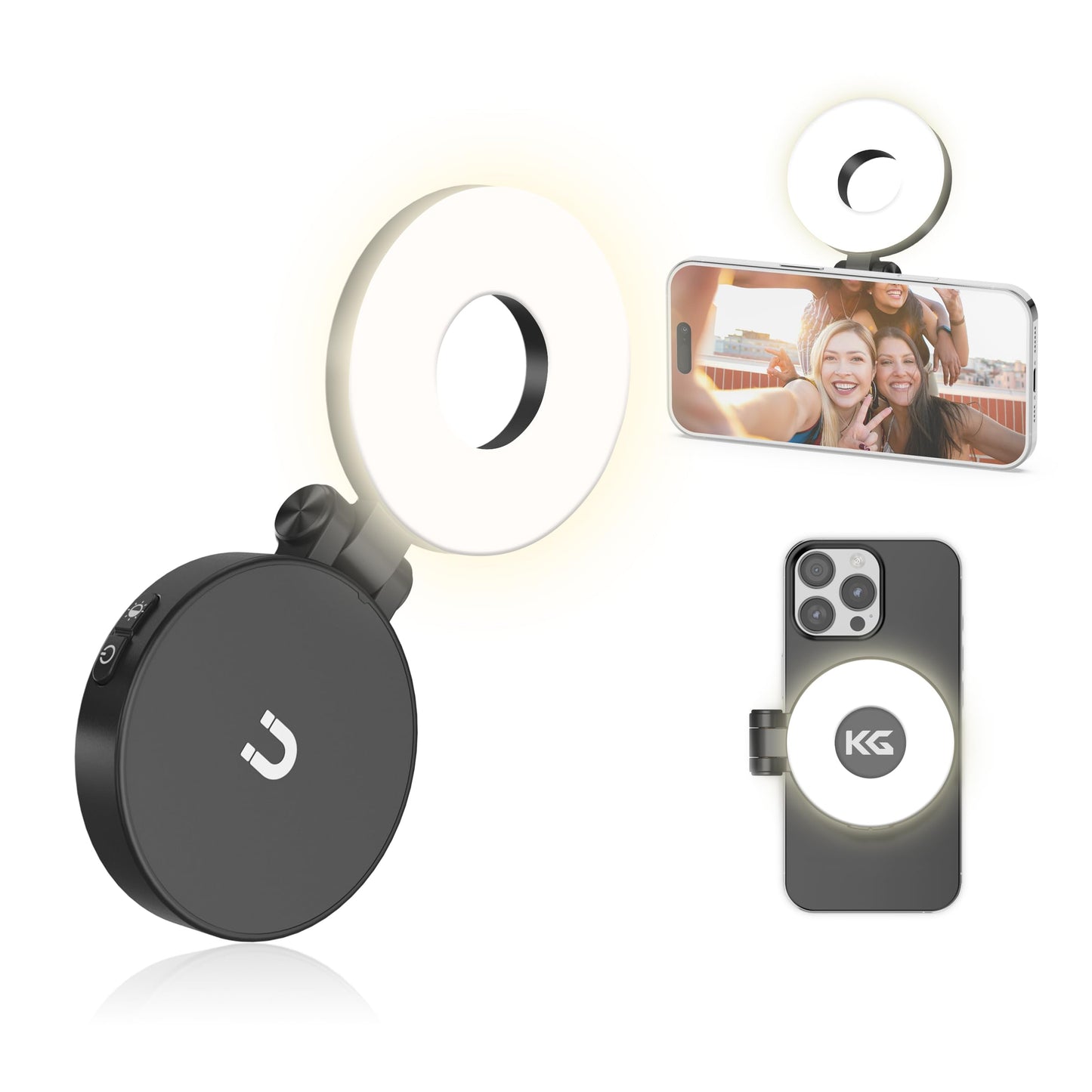 KraftGeek Magnetic Selfie Light for iPhone Magsafe, Portable Phone Ring Light for Video Recording, Rechargeable Lightweight Travel LED Cell Phone Light, White