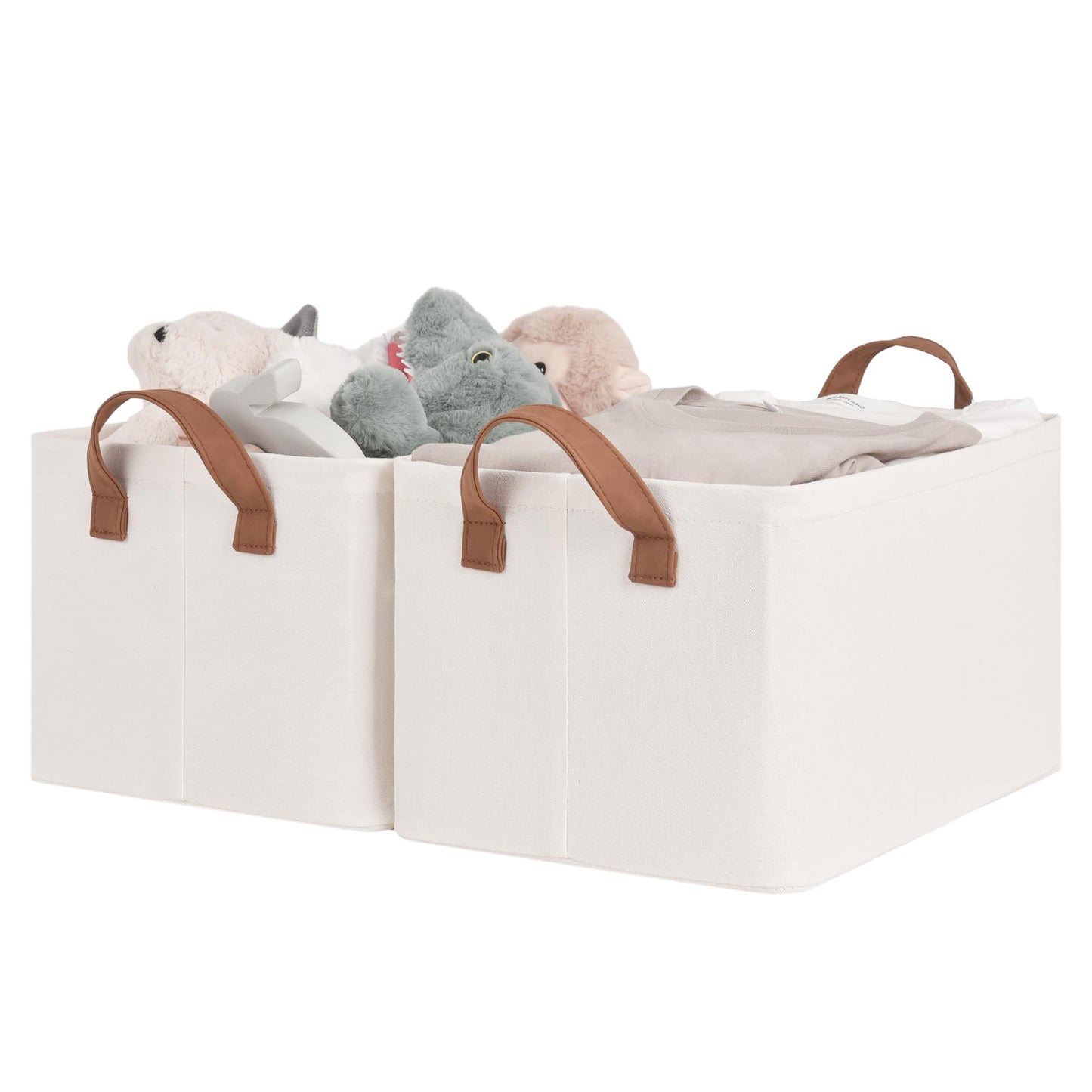 StorageWorks Storage Bins, Shelves Baskets for Organizing, 45L Extra Large Fabric Closet Organizers with Handles, Metal Frame, Brown and White, 2-Pack