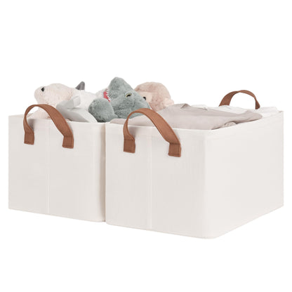 StorageWorks Storage Bins, Shelves Baskets for Organizing, 45L Extra Large Fabric Closet Organizers with Handles, Metal Frame, Brown and White, 2-Pack