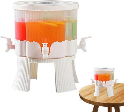 4 Grids Beverage Dispenser with Stand, 360° Rotatable Drink Dispenser for Parties, 1.5 Gallon Juice Container with Lid for Fridge, P-lastic Water Dispenser with Spigot for Juice, Lemonade, Iced Tea