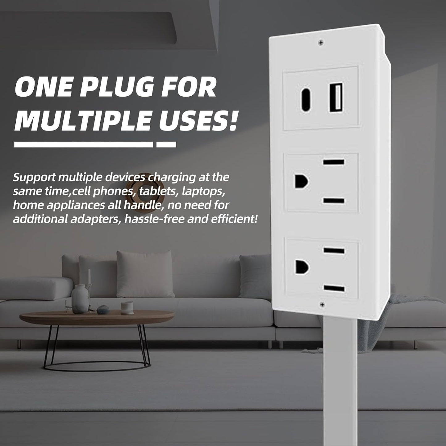 Electrical Outlet Extender Features USB-A, USB-C, and 2 AC Electrical Outlet Extender Stick for Hard to Reach Spaces Extends 22"-34", Rotates 180°. Use Behind Couches, Nightstands, Desks, and More