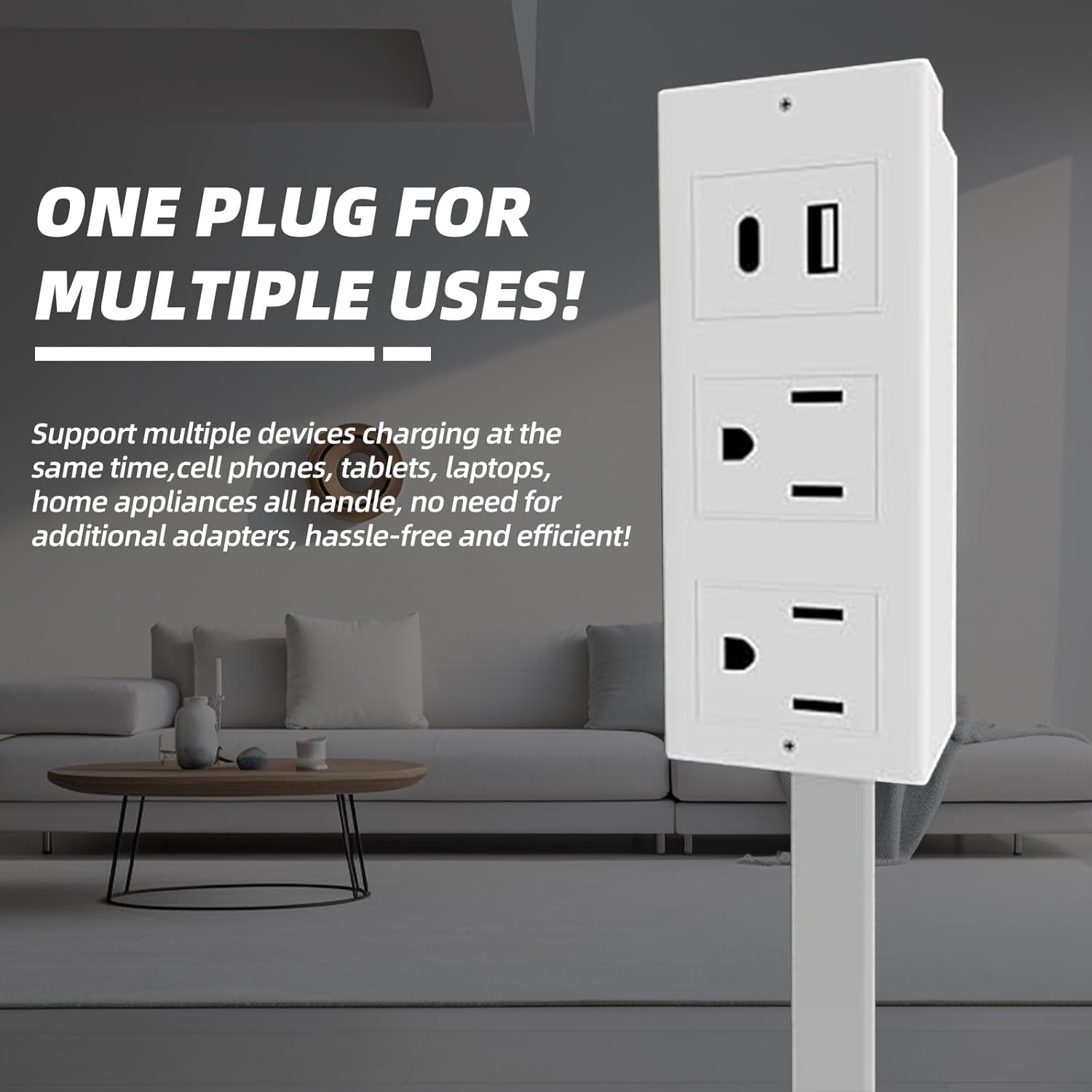 Electrical Outlet Extender Features USB-A, USB-C, and 2 AC Electrical Outlet Extender Stick for Hard to Reach Spaces Extends 22"-34", Rotates 180°. Use Behind Couches, Nightstands, Desks, and More