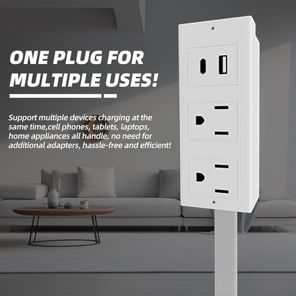 Electrical Outlet Extender Features USB-A, USB-C, and 2 AC Electrical Outlet Extender Stick for Hard to Reach Spaces Extends 22"-34", Rotates 180°. Use Behind Couches, Nightstands, Desks, and More