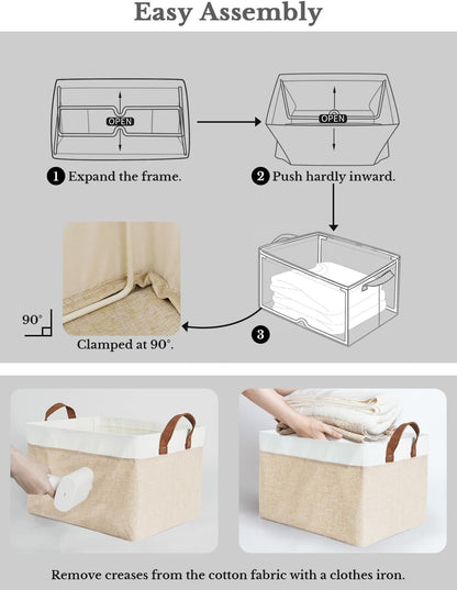 StorageWorks Storage Bins, Shelves Baskets for Organizing, 45L Extra Large Fabric Closet Organizers with Handles, Metal Frame, Brown and White, 2-Pack