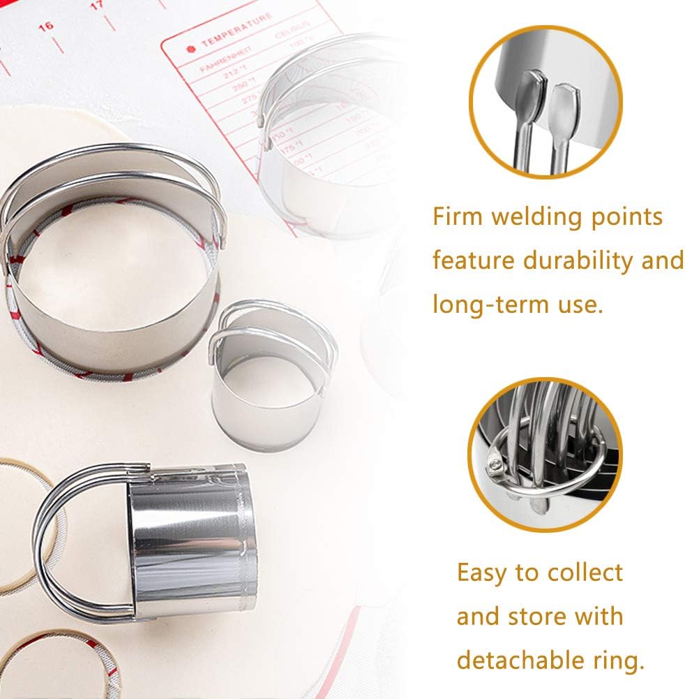 Stainless Steel Biscuit Cutters Set for Baking (5 Pieces/Set), Round Cookies Cutter with Handle, Baking Dough Tools for Home and Professional Use