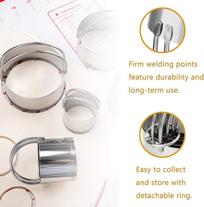 Stainless Steel Biscuit Cutters Set for Baking (5 Pieces/Set), Round Cookies Cutter with Handle, Baking Dough Tools for Home and Professional Use