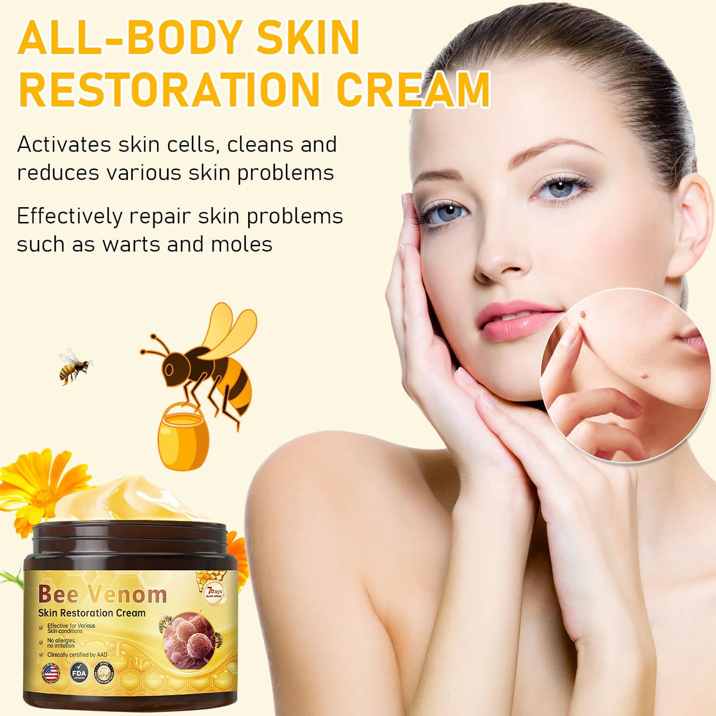 Bee Venom Skin Restoration Cream, Professional Bee Venom Skin Cream,Deeply Cleanses And Moisturizes, Effectively Reducing Blemishes(2PCS)