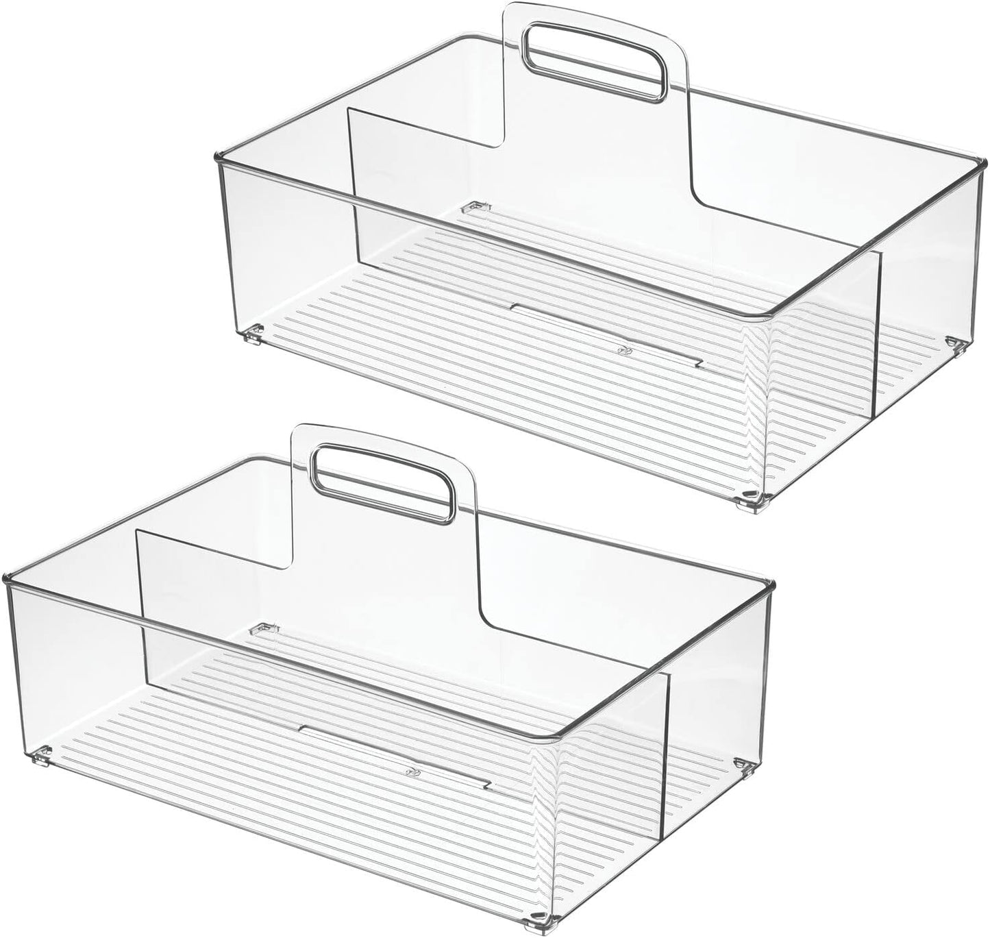 mDesign Ligne Collection - Organizador de almacenamiento portátil dividido de plástico grande con asa para cocina, despensa, encimera, armario, colección Ligne, paquete de 2 unidades, transparente